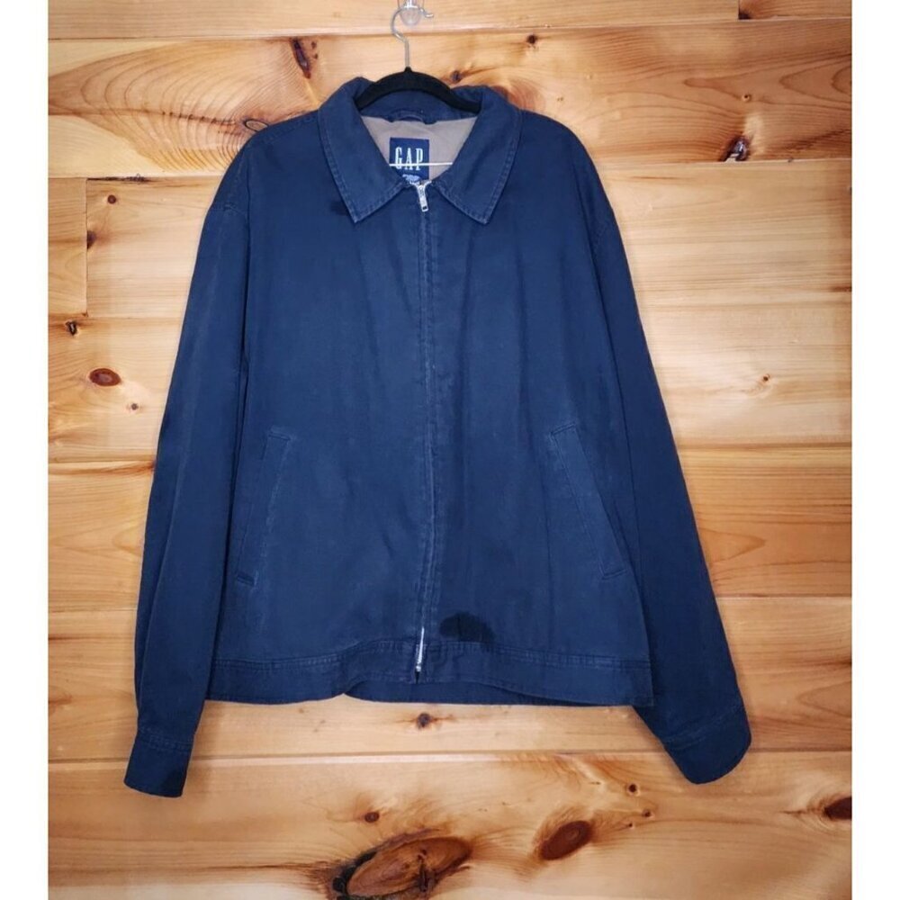 Vintage Gap Mens Zip Up Collared Jacket Blue Size Large Coat Cotton Lined